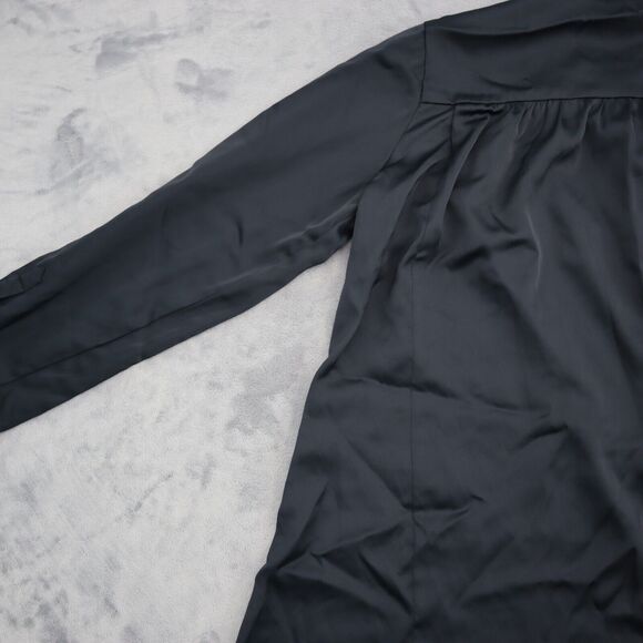 Pleated Shirt Womens Black Long Sleeve Rhinestone Beaded Button Tunic Blouse - Picture 10 of 16